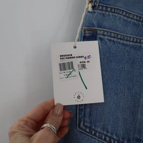 NEW Etica Pax Mid-rise Cargo Jeans Womens Y2K Cropped Zip Fly High Rise Casual - Picture 5 of 10